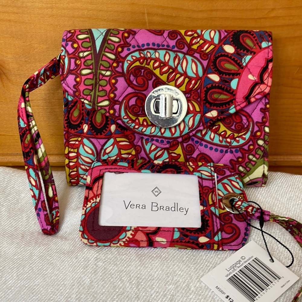 NWT 2-pc Vera Bradley: wristlet & luggage ID tag, both “resort medallion” print